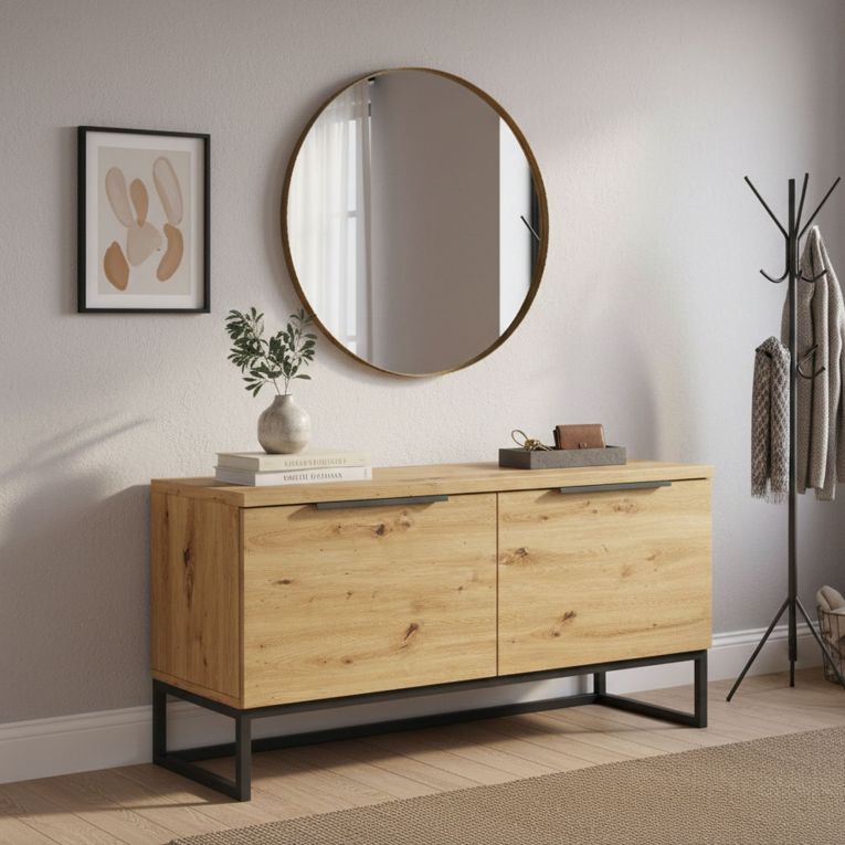 Cassapanca Marrone Rovere Nodi Colore Ripiano Marrone Materiale Struttura in Metallo 98x37x50h cm - Sciara