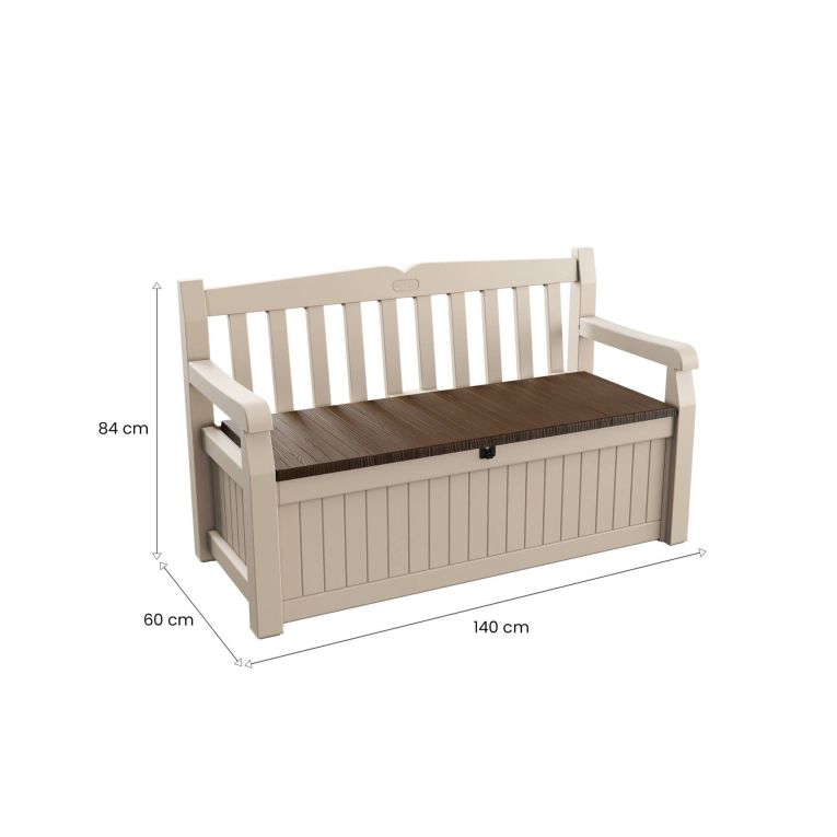 Cassapanca outdoor Cuglieri, Baule da giardino, Contenitore da esterno, Panchina contenitore da esterno, 140x60 h84 cm, Beige e Marrone