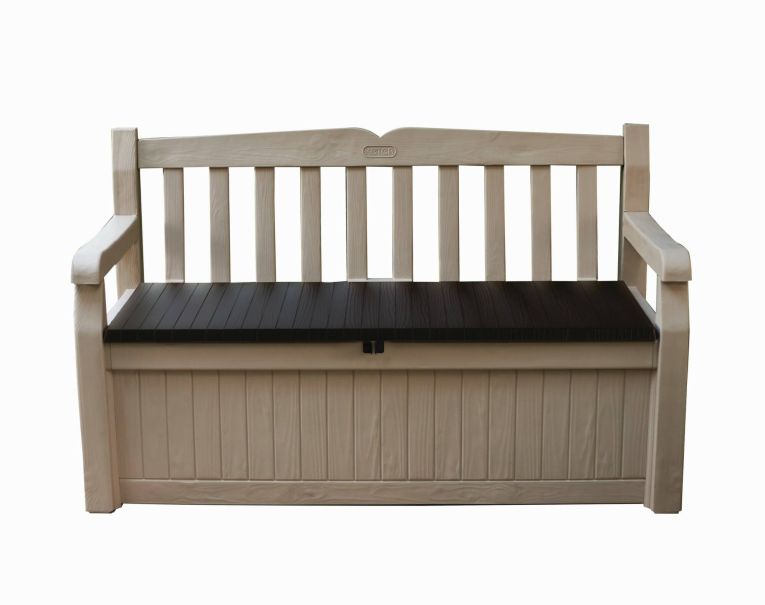 Cassapanca outdoor Cuglieri, Baule da giardino, Contenitore da esterno, Panchina contenitore da esterno, 140x60 h84 cm, Beige e Marrone
