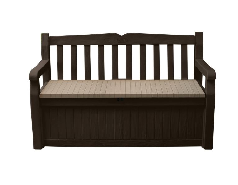 Cassapanca outdoor Cuglieri, Baule da giardino, Contenitore da esterno, Panchina contenitore da esterno, 140x60 h84 cm, Marrone e Beige