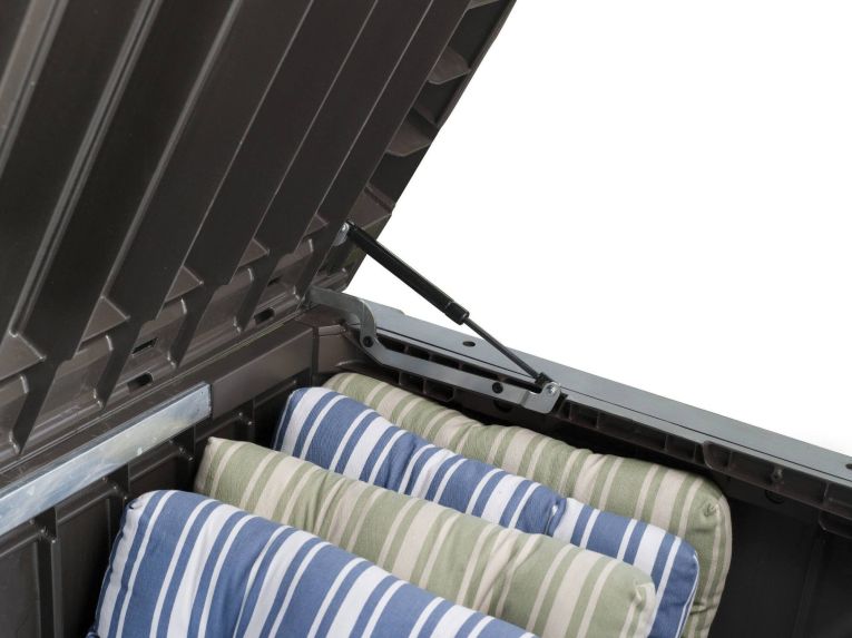 Cassapanca outdoor Nurachi, Baule da giardino, Contenitore da esterno, Panchina contenitore da esterno, 155x72 h64 cm, Marrone