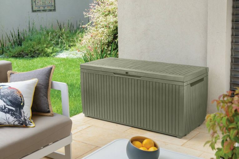 Cassapanca outdoor Tammaro, Baule da giardino, Contenitore da esterno, Panchina contenitore da esterno, 123x54 h57 cm, Verde