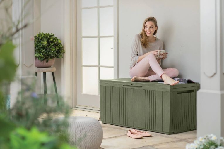 Cassapanca outdoor Tammaro, Baule da giardino, Contenitore da esterno, Panchina contenitore da esterno, 123x54 h57 cm, Verde
