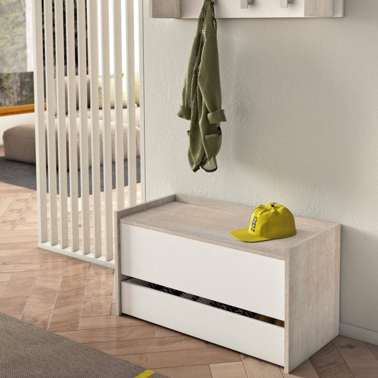 Cassapanca salvaspazio in legno 90x40x46h cm bianca e rovere - Sogno