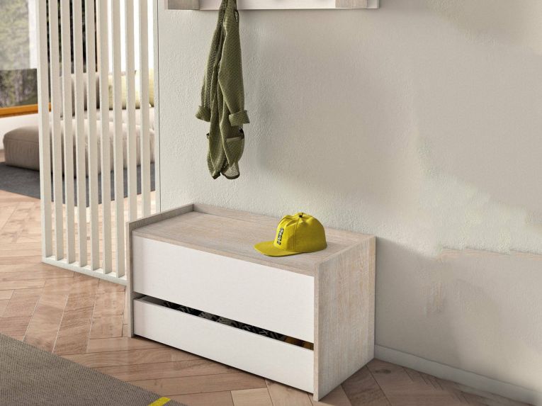 Cassapanca salvaspazio in legno 90x40x46h cm bianca e rovere - Sogno