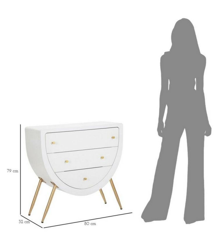 Cassettiera 3 cassetti bianca e oro 80x79h cm - Rouge