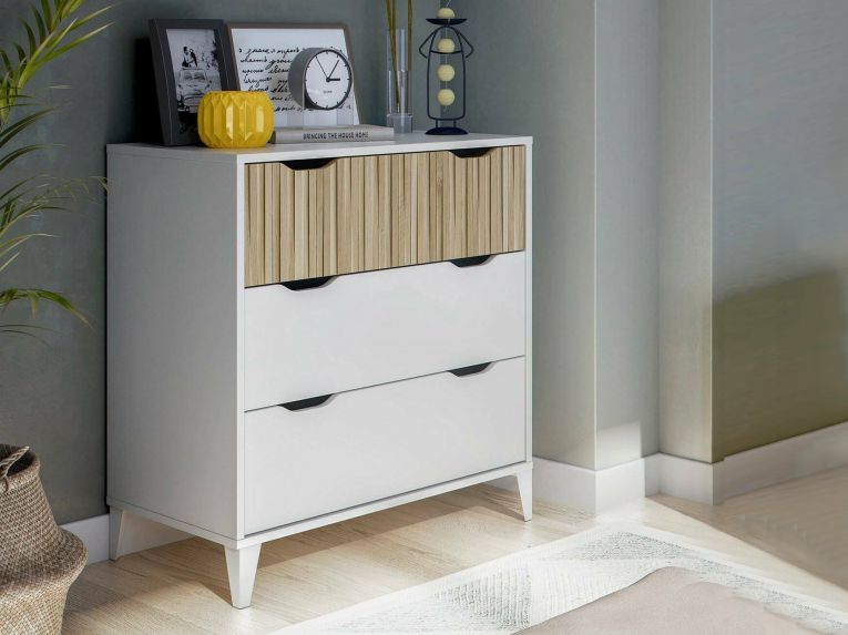 Cassettiera 3 cassetti bianca e rovere 70x76h cm - Archi