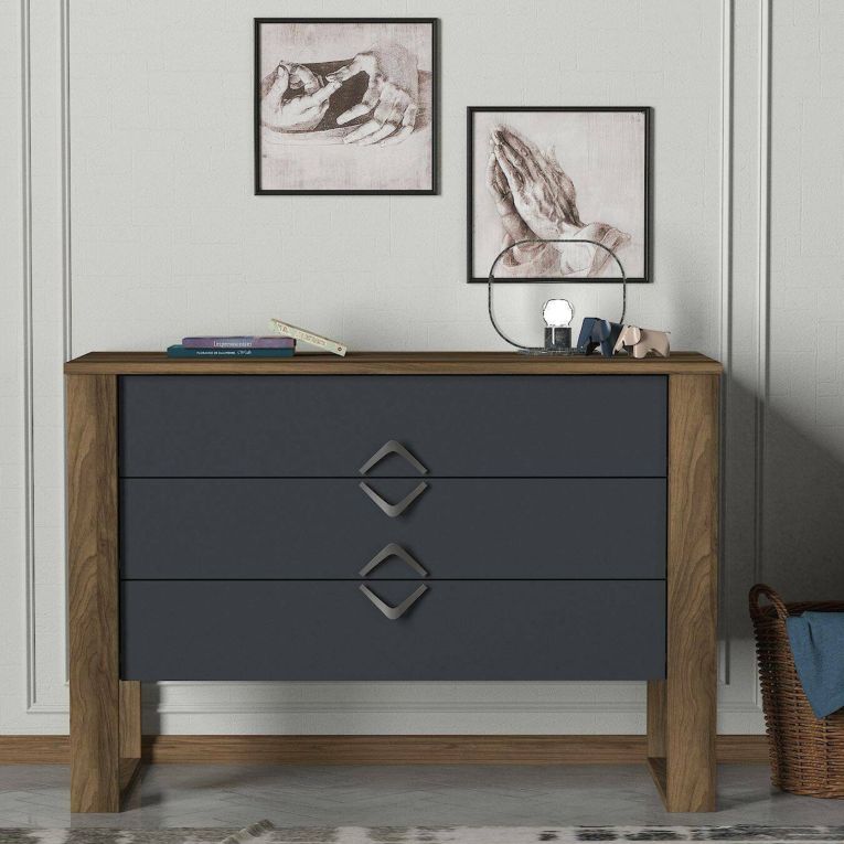 Cassettiera 3 cassetti noce e antracite 110x76h cm - Jova