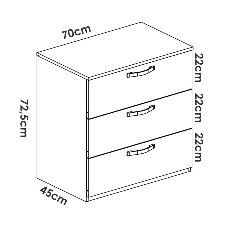 Cassettiera 3 cassetti rovere 70x72h cm - Alic