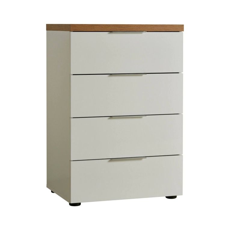 Cassettiera 4 cassetti bianca lucida e rovere 60x89h cm - Amman