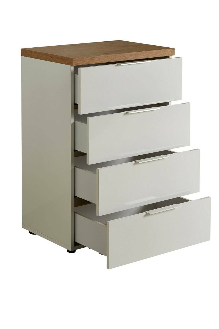 Cassettiera 4 cassetti bianca lucida e rovere 60x89h cm - Amman