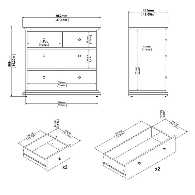 Cassettiera 4 cassetti grigia 96x86h cm - Arika