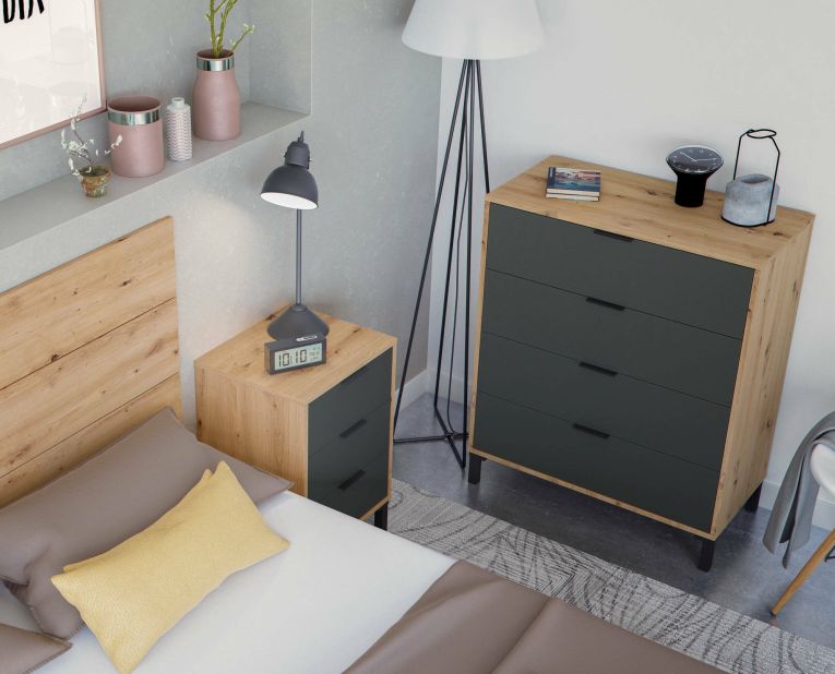 Cassettiera 4 cassetti legno e antracite 77x93h cm - Alfana