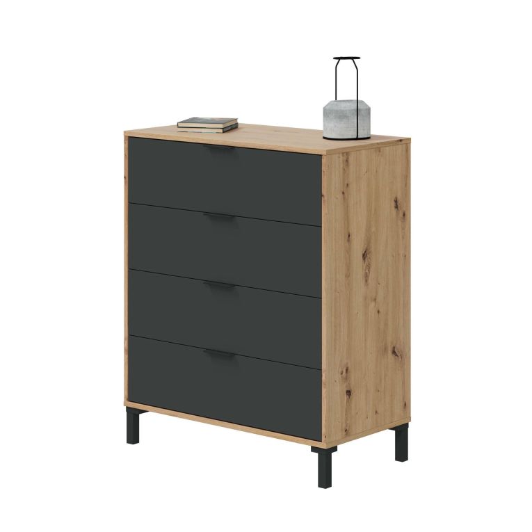 Cassettiera 4 cassetti legno e antracite 77x93h cm - Alfana