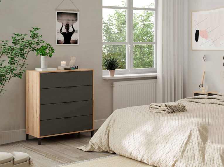 Cassettiera 4 cassetti legno e antracite 77x93h cm - Alfana