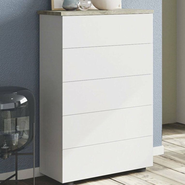 Cassettiera 5 cassetti bianca e rovere 61x109h cm - Amazon