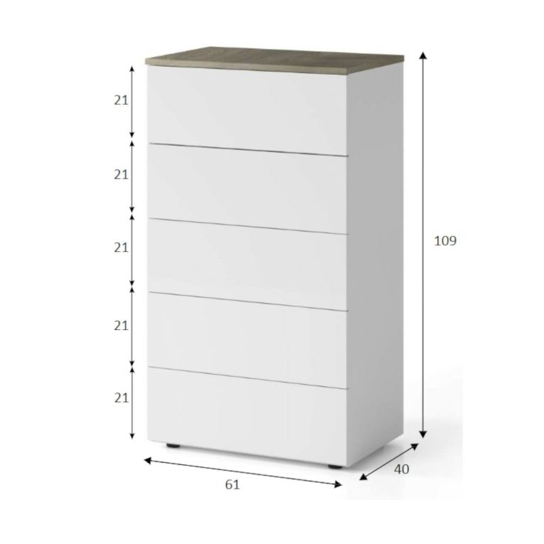Cassettiera 5 cassetti bianca e rovere 61x109h cm - Amazon