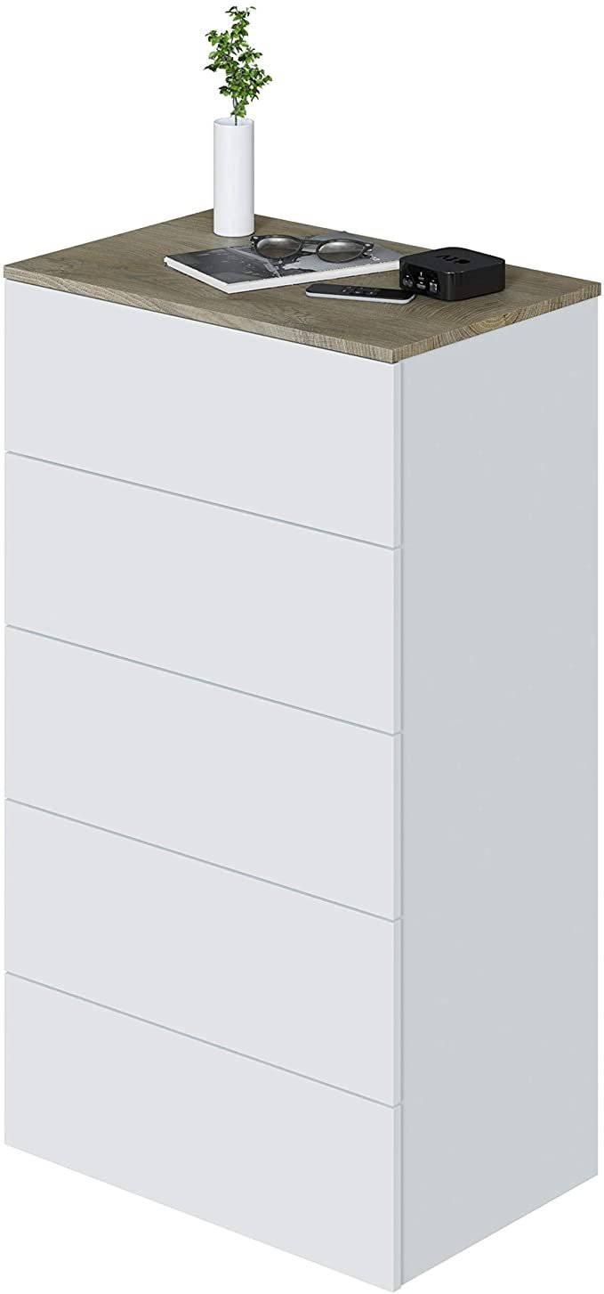 Cassettiera 5 cassetti bianca e rovere 61x109h cm - Amazon