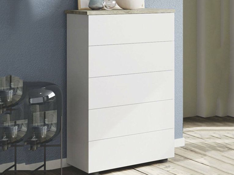 Cassettiera 5 cassetti bianca e rovere 61x109h cm - Amazon