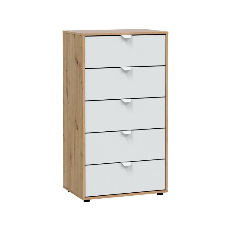 Cassettiera 5 cassetti legno bianca 60x109h cm - Praha
