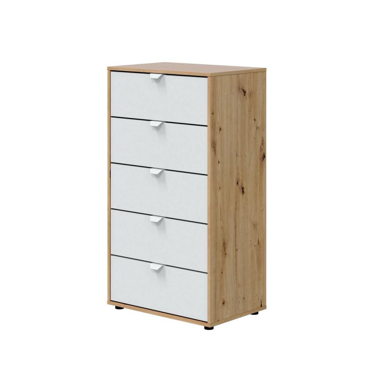Cassettiera 5 cassetti legno bianca 60x109h cm - Praha