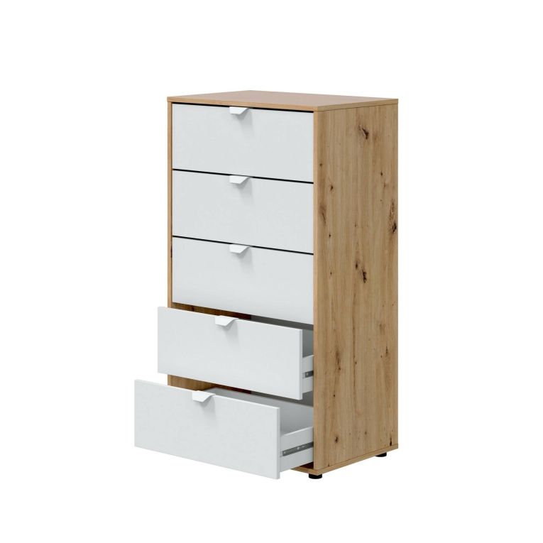 Cassettiera 5 cassetti legno bianca 60x109h cm - Praha