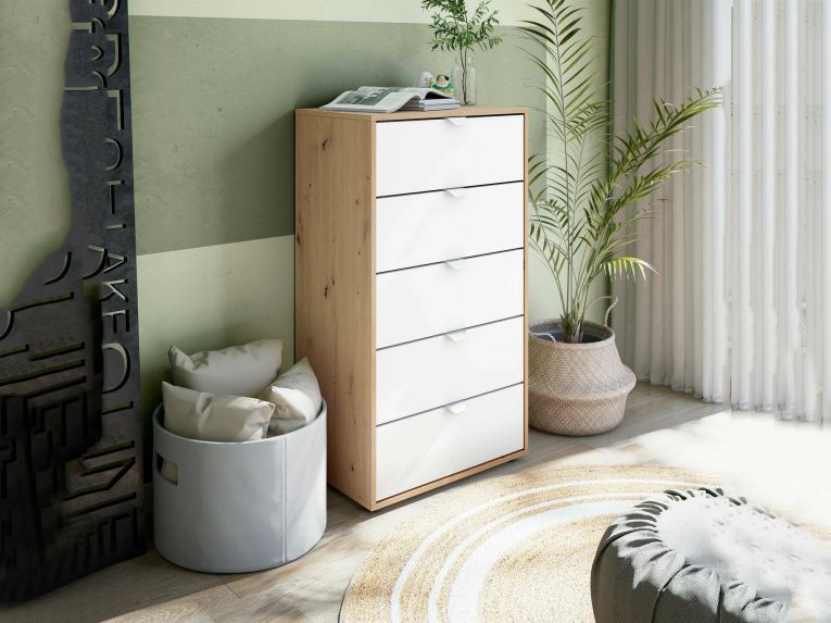 Cassettiera 5 cassetti legno bianca 60x109h cm - Praha