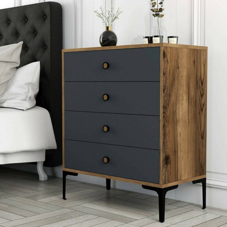 Cassettiera 5 cassetti noce e antracite 76x90h cm - Molly
