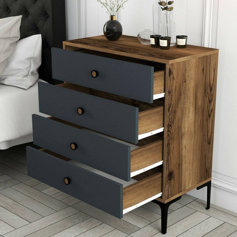 Cassettiera 5 cassetti noce e antracite 76x90h cm - Molly