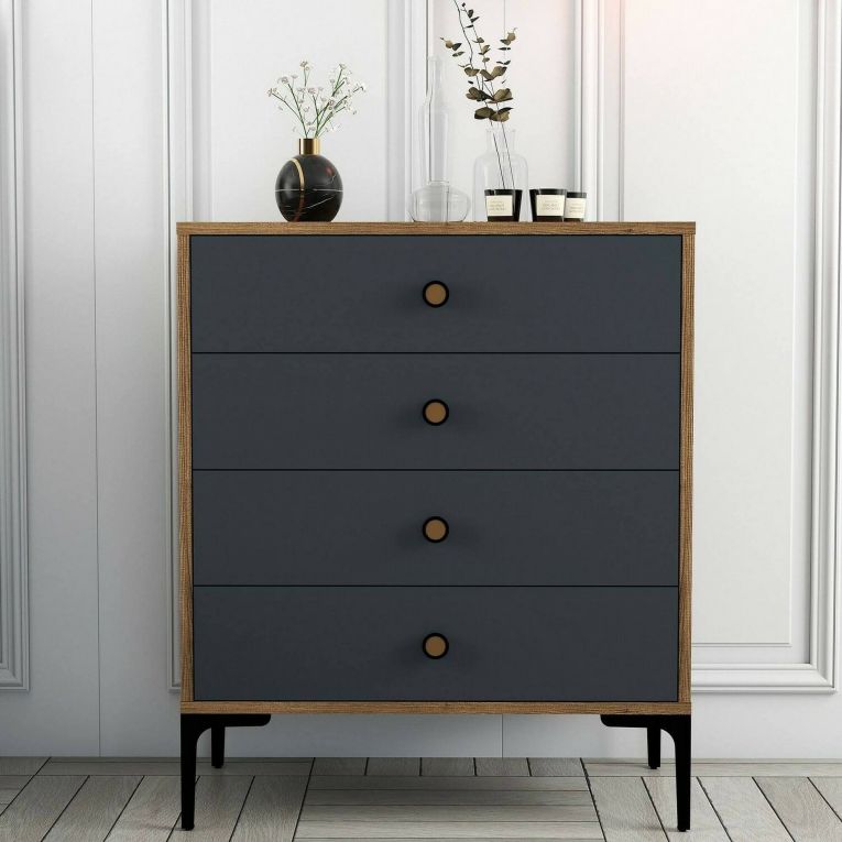 Cassettiera 5 cassetti noce e antracite 76x90h cm - Molly