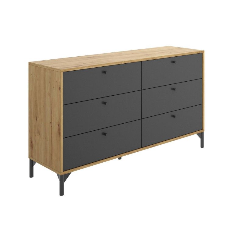 Cassettiera 6 cassetti rovere e antracite 120x82h cm - Esculapio