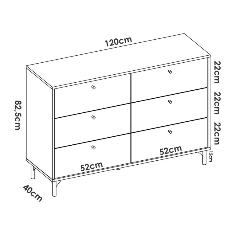 Cassettiera 6 cassetti rovere e antracite 120x82h cm - Esculapio