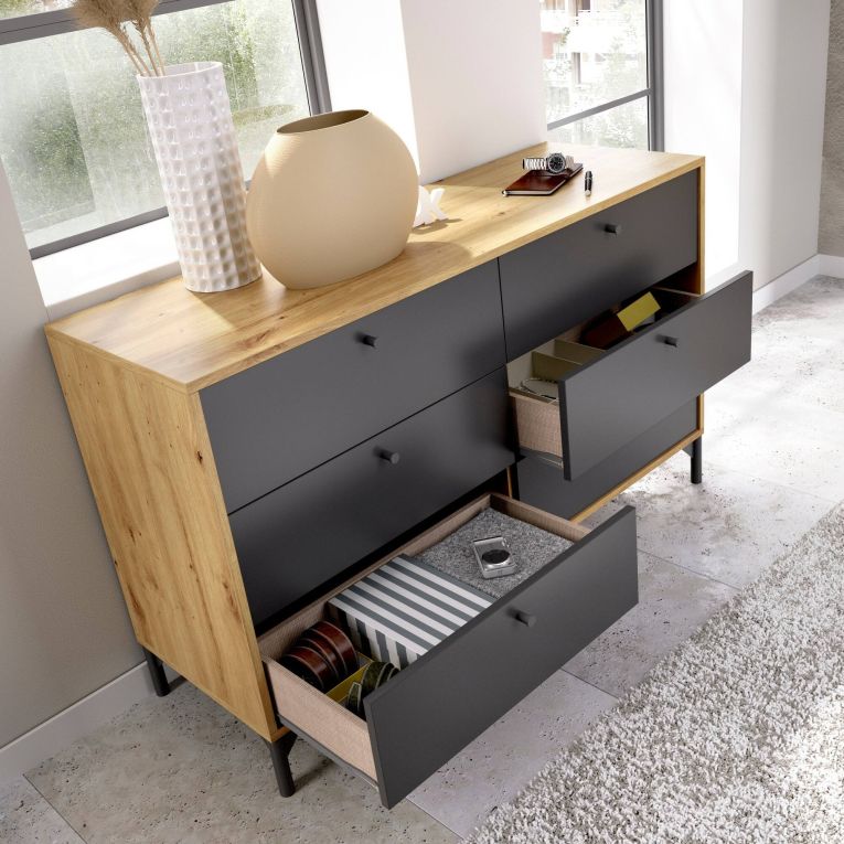 Cassettiera 6 cassetti rovere e antracite 120x82h cm - Esculapio