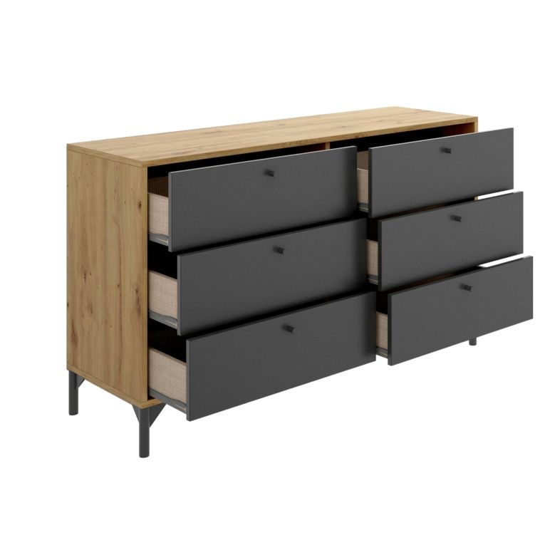 Cassettiera 6 cassetti rovere e antracite 120x82h cm - Esculapio