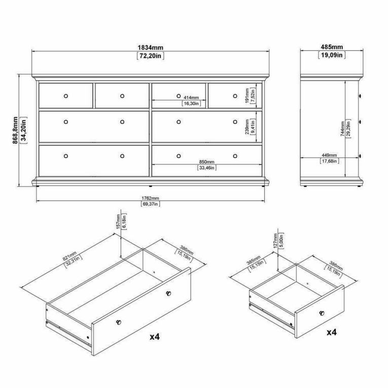 Cassettiera 8 cassetti bianca 183x86h cm - Asiagela