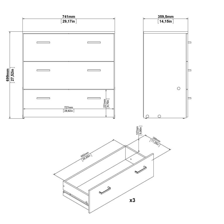 Cassettiera Addie, Settimino multiuso, Comò camera da letto, Mobile con cassetti, 74x36 h70 cm, Bianco