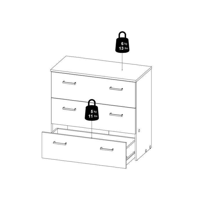 Cassettiera Addie, Settimino multiuso, Comò camera da letto, Mobile con cassetti, 74x36 h70 cm, Bianco