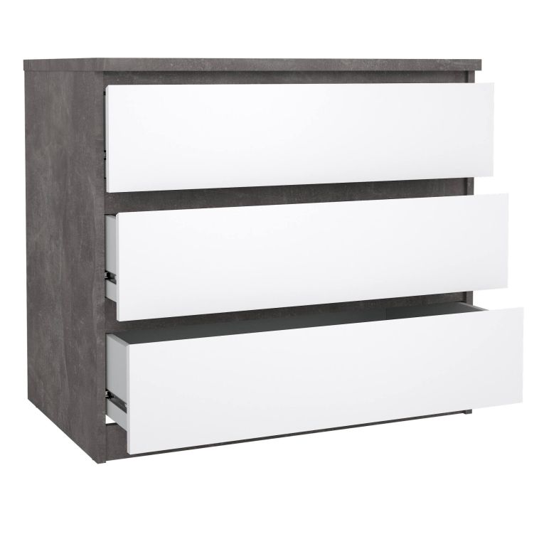 Cassettiera Aglae, Settimino multiuso, Comò camera da letto, Mobile con cassetti, 50x77 h70 cm, Cemento e Bianco