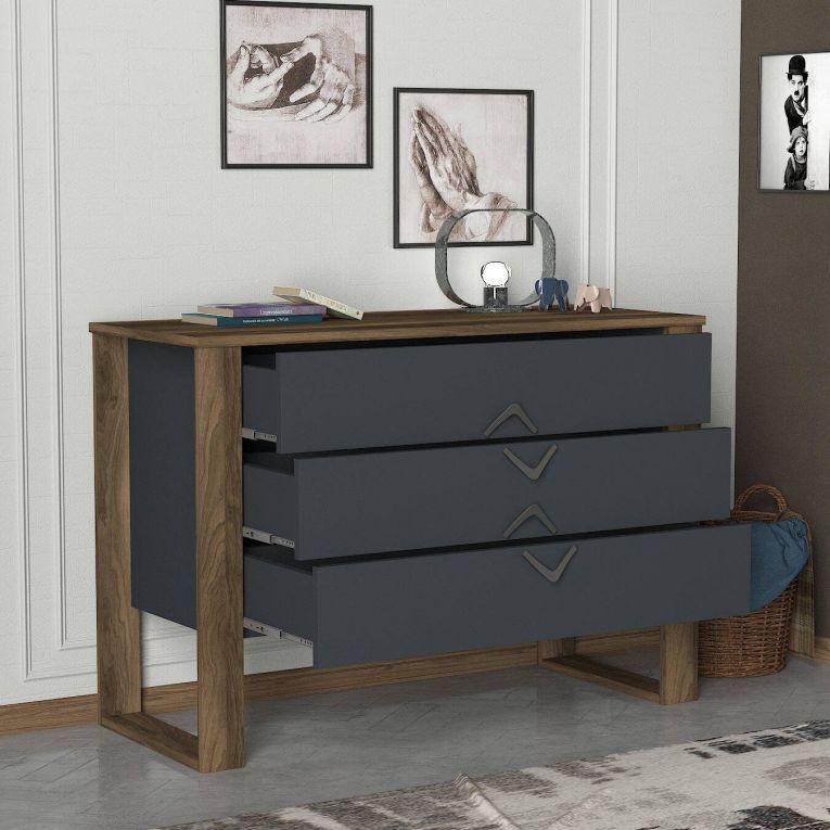 Cassettiera Alrescha, Settimino multiuso, Comò camera da letto, Mobile con cassetti, 110x45 h76 cm, Noce e Antracite