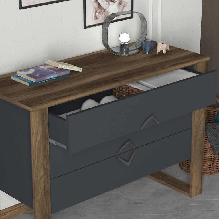 Cassettiera Alrescha, Settimino multiuso, Comò camera da letto, Mobile con cassetti, 110x45 h76 cm, Noce e Antracite