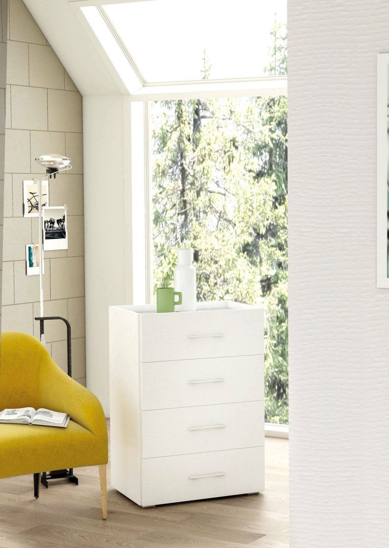 Cassettiera Aster, Settimanale a 4 cassetti per camera da letto, Mobiletto multiuso da ufficio o studio, 50x41h87 cm, Bianco e Cemento