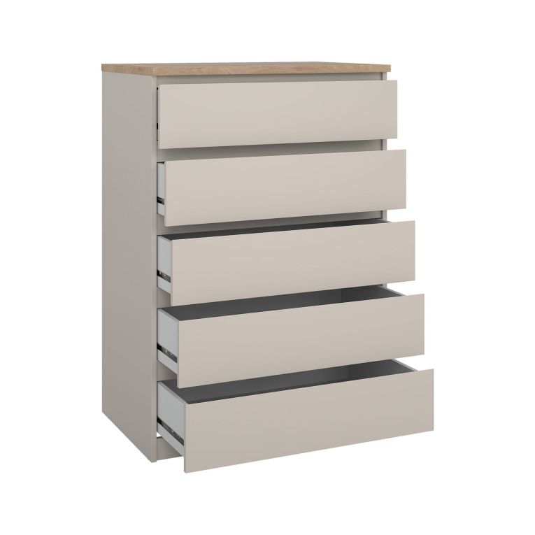Cassettiera Beige 5 Cassetti Apertura Scorrevole 77x50x111h cm, Chiusura Scorrevole - Ansel