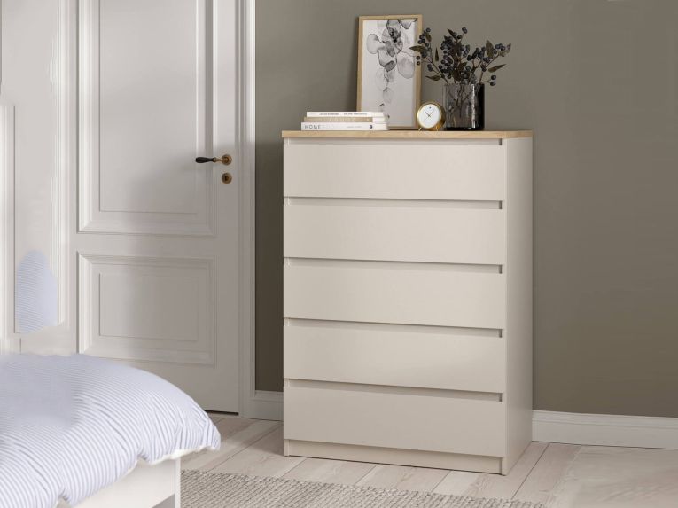 Cassettiera Beige 5 Cassetti Apertura Scorrevole 77x50x111h cm, Chiusura Scorrevole - Ansel