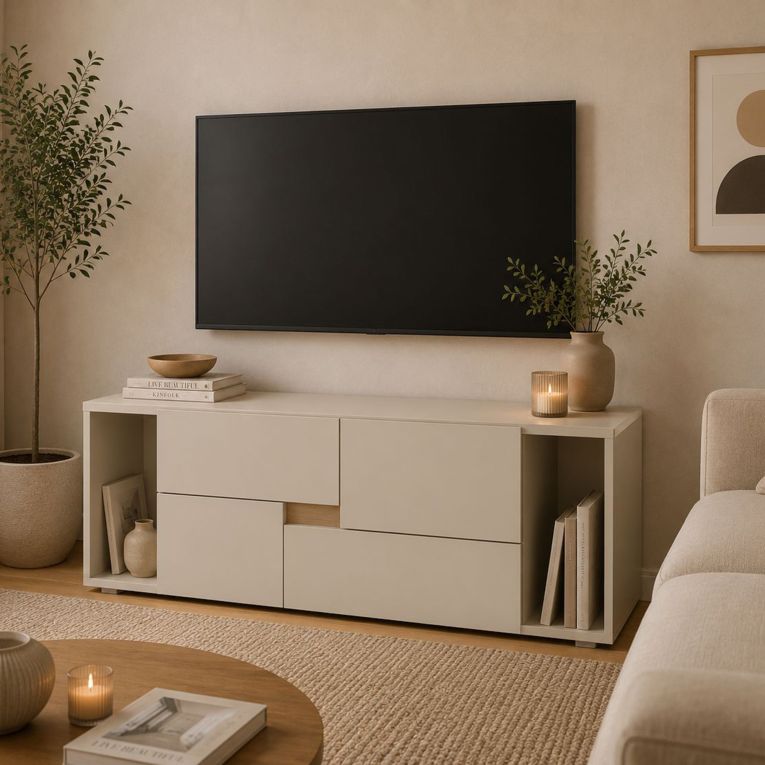 Cassettiera Beige Cashmere 2 Cassetti Apertura Scorrevole 94x30x40h cm, Chiusura Scorrevole - Lamimoli