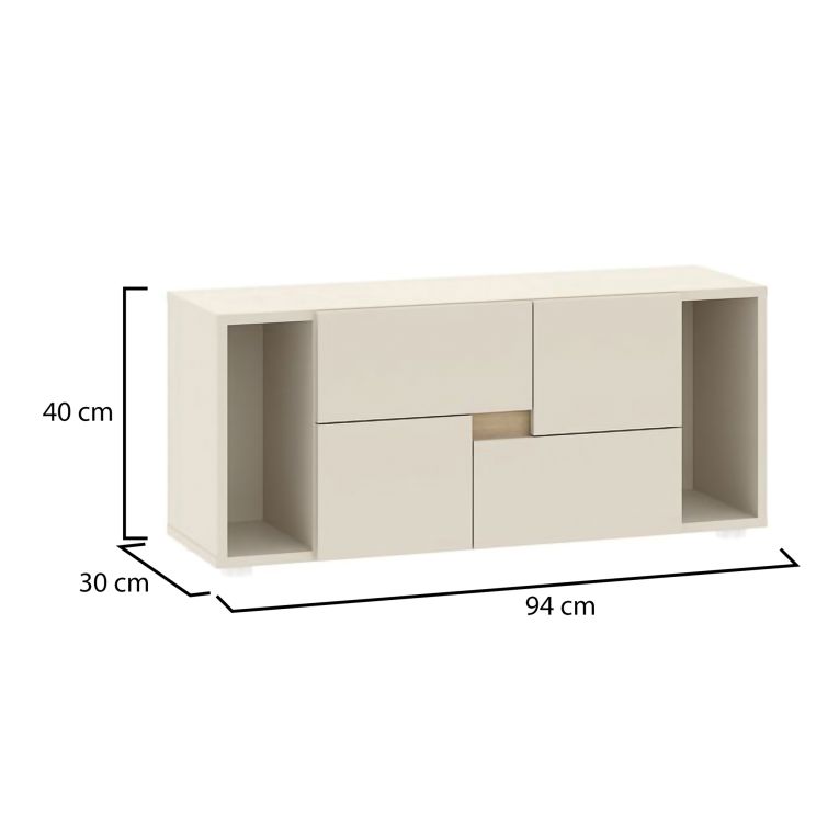 Cassettiera Beige Cashmere 2 Cassetti Apertura Scorrevole 94x30x40h cm, Chiusura Scorrevole - Lamimoli