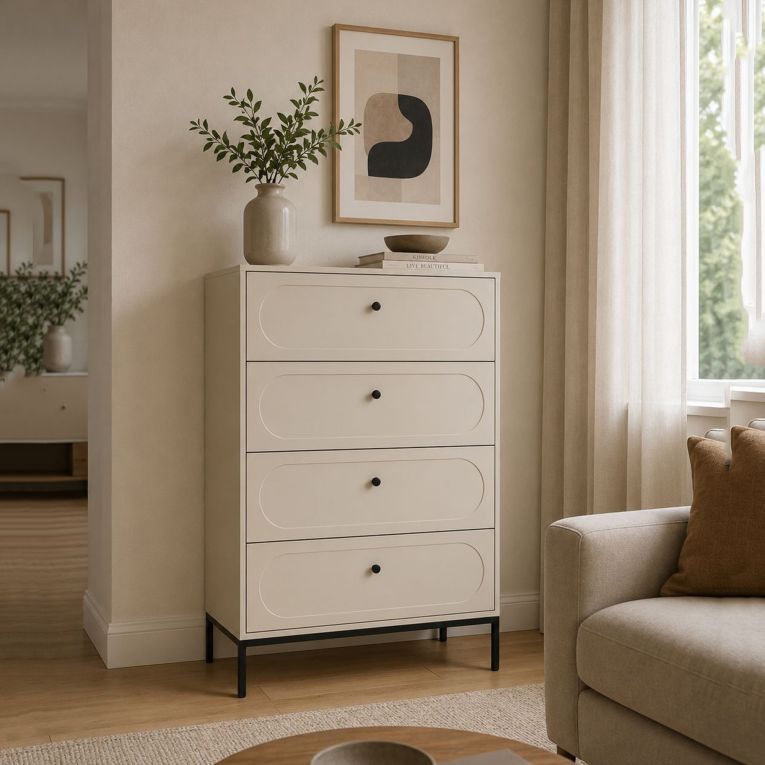 Cassettiera Beige Cashmere 4 Cassetti Apertura Scorrevole 76x40x116h cm, Chiusura Soft Close - Lanesaro