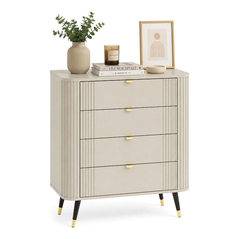 Cassettiera Beige Cashmere 4 Cassetti Apertura Scorrevole 78x40x98h cm, Chiusura Scorrevole - Lanoha
