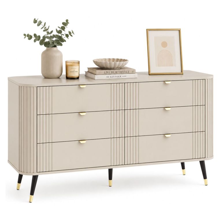 Cassettiera Beige Cashmere 6 Cassetti Apertura Scorrevole 138x40x80h cm, Chiusura Scorrevole - Lanola
