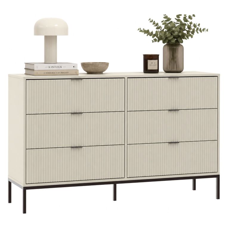 Cassettiera Beige Cashmere 6 Cassetti Apertura Scorrevole 150x40x92h cm, Chiusura Soft Close - Lalifa