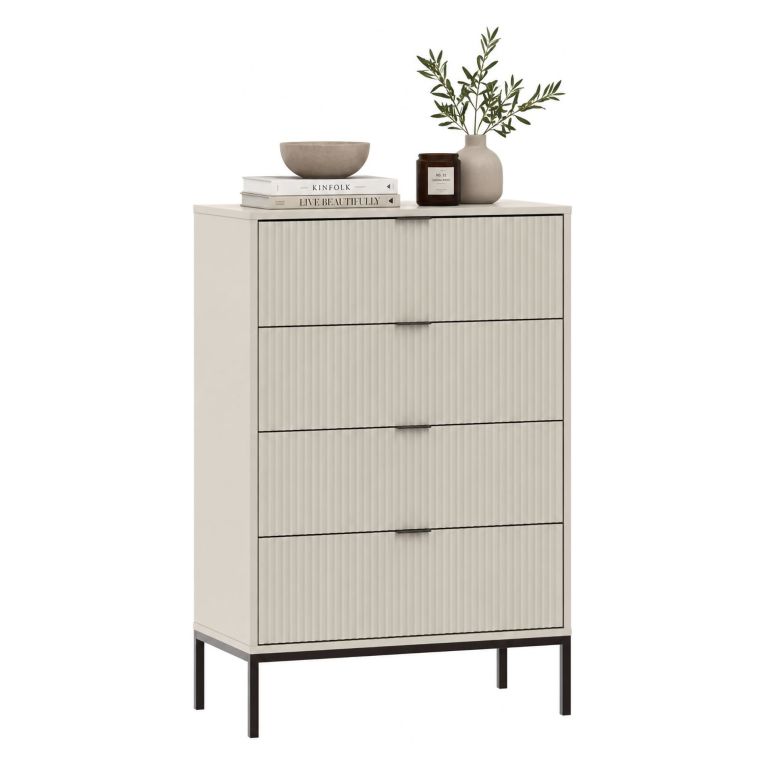 Cassettiera Beige Cashmere 6 Cassetti Apertura Scorrevole 76x40x116h cm, Chiusura Soft Close - Laleriba